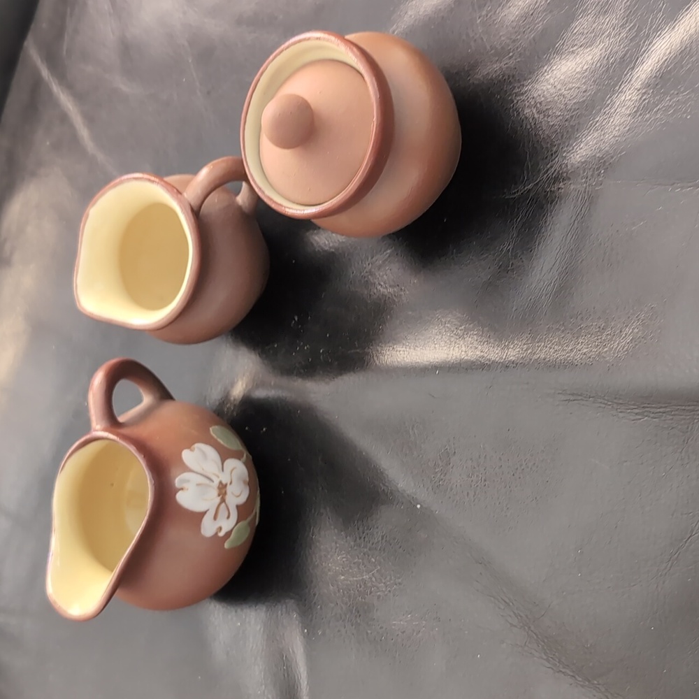 3 pieces Pigeon Forge Pottery brown with yellow interior glaze